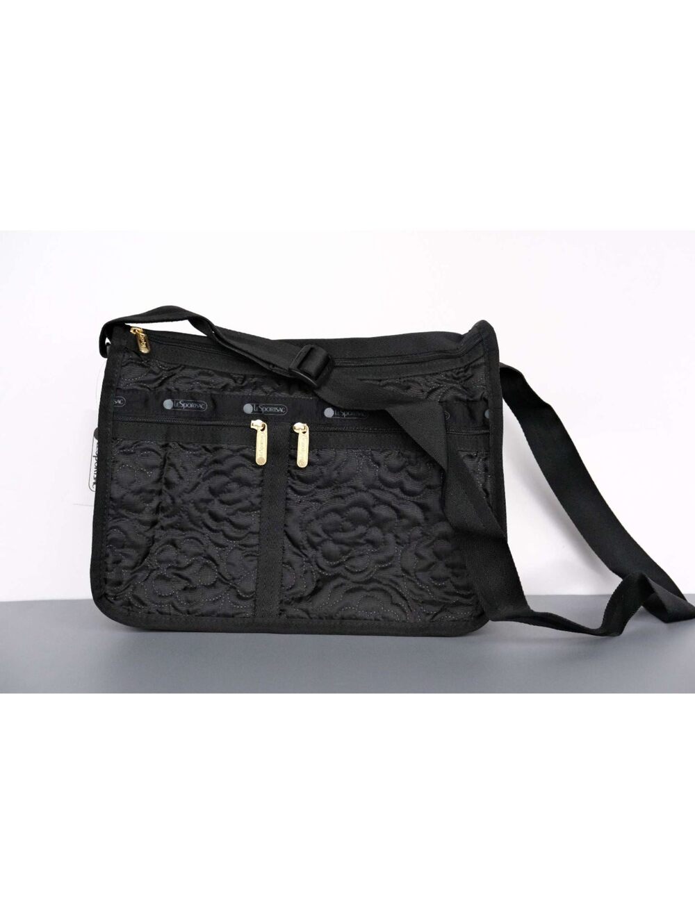 LeSportsac Black Floral Embroidered Large Deluxe Everyday Bag NWT
